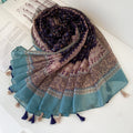 Boho style summer friendly navy blue long tassel hijab / orna