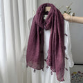 Stylish Rose Purple Summer-Friendly Long Cotton Imported Hijab Finished With Hanging Leaves Tassel Fringes Along The Borders