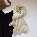 Sophisticated Cream Rice Color White Fringed Vintage-Style Imported Super Soft Long Summer Friendly Tassel Cotton Hijab / Orna