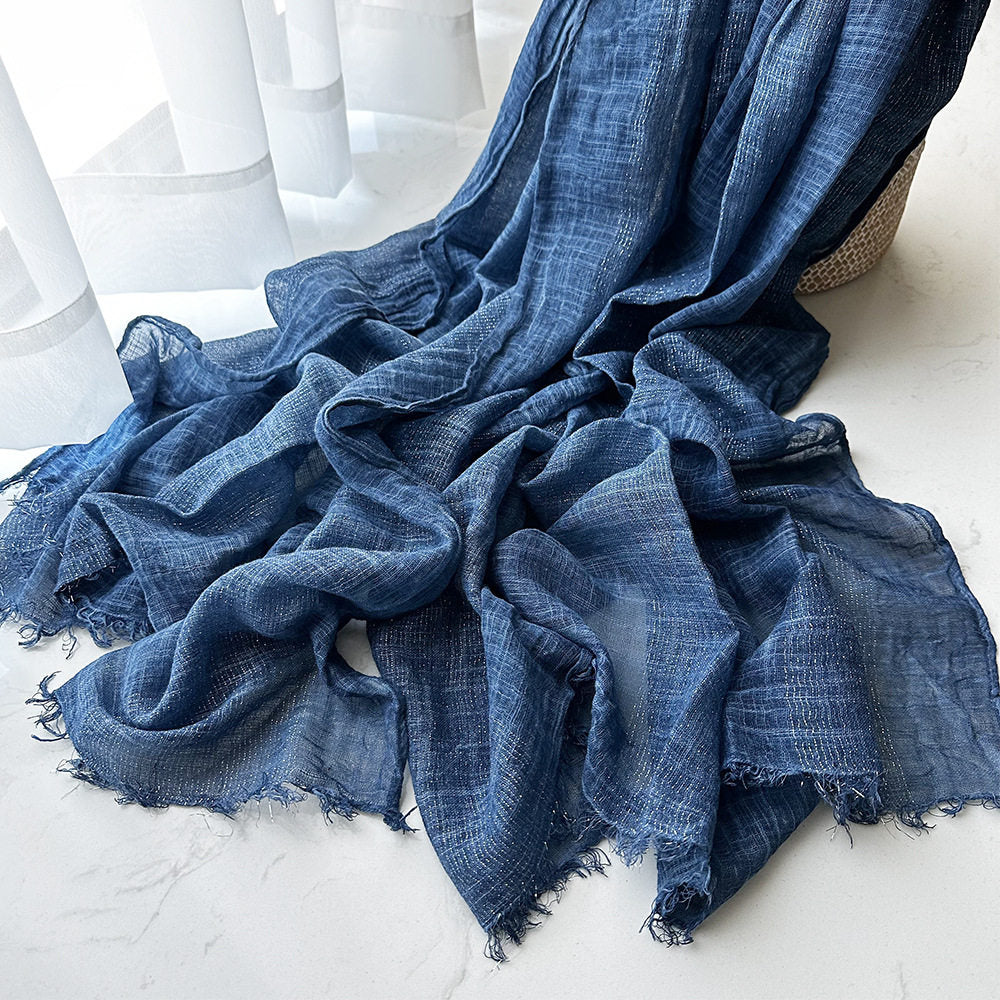 Stunning Indigo Blue Summer Friendly Big Size Imported Cotton Hijab / Orna