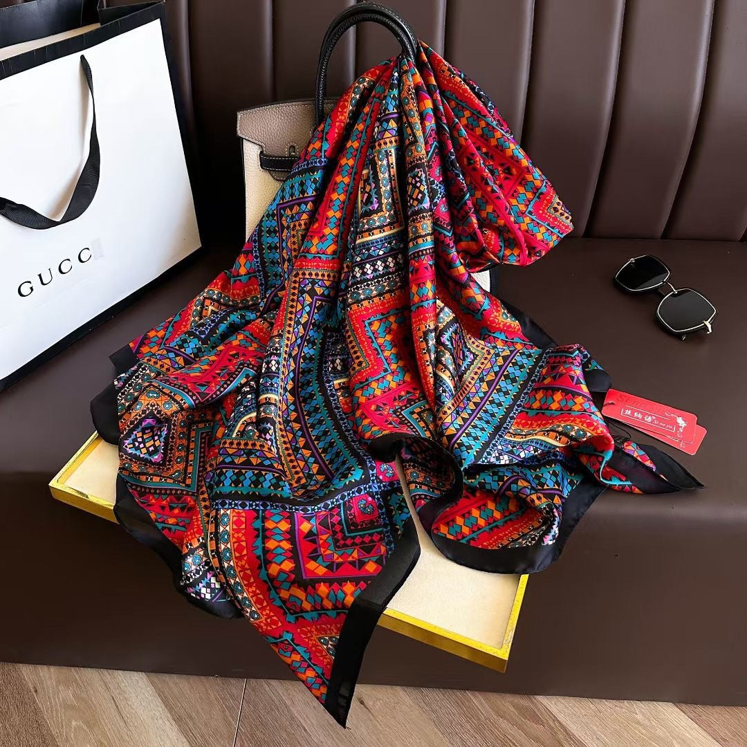 Bohemian printed multicolored silk hijab / orna