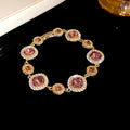 Classy Dopamine Diamond-Encrusted Square Geometric Buckle Gold-Purple Imported Light Luxury and High-End Bracelet