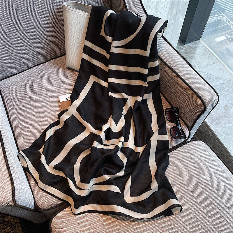 Elegant black white mixed pattern soft long viscose hijab / orna