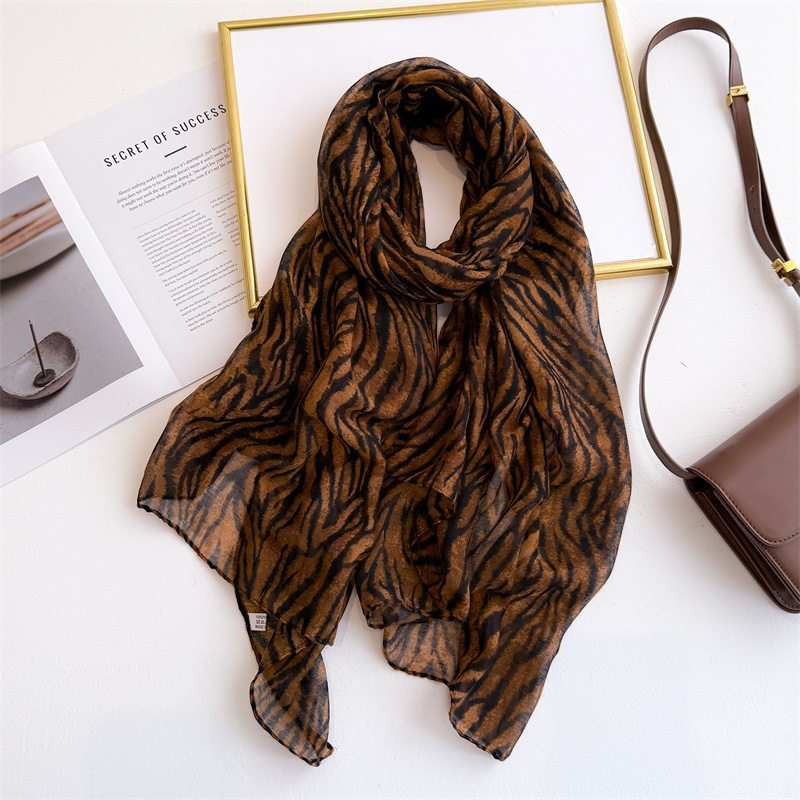 Dark Coffee Color Zebra Printed Soft Long Hijab / Orna