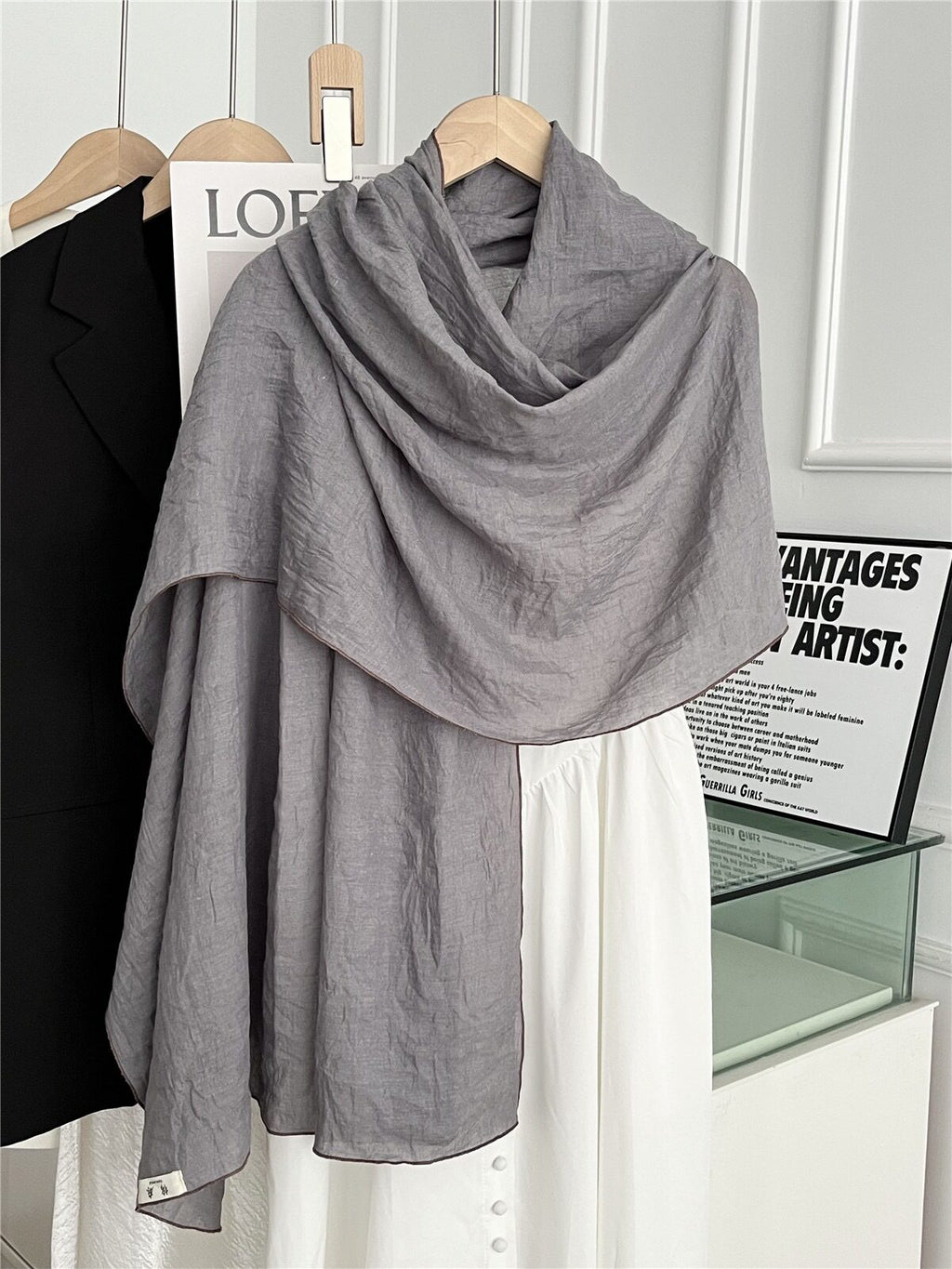 Stylish Light Gray Japanese-Style Imported Summer Friendly Long Wrinkled Cotton Hijab / Orna
