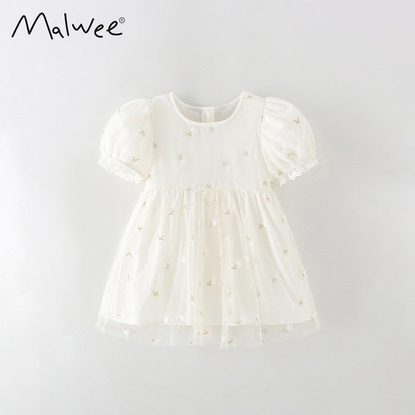 Imported malwee girls dress summer new European and American children's western style round neck short sleeve skirt for little girls