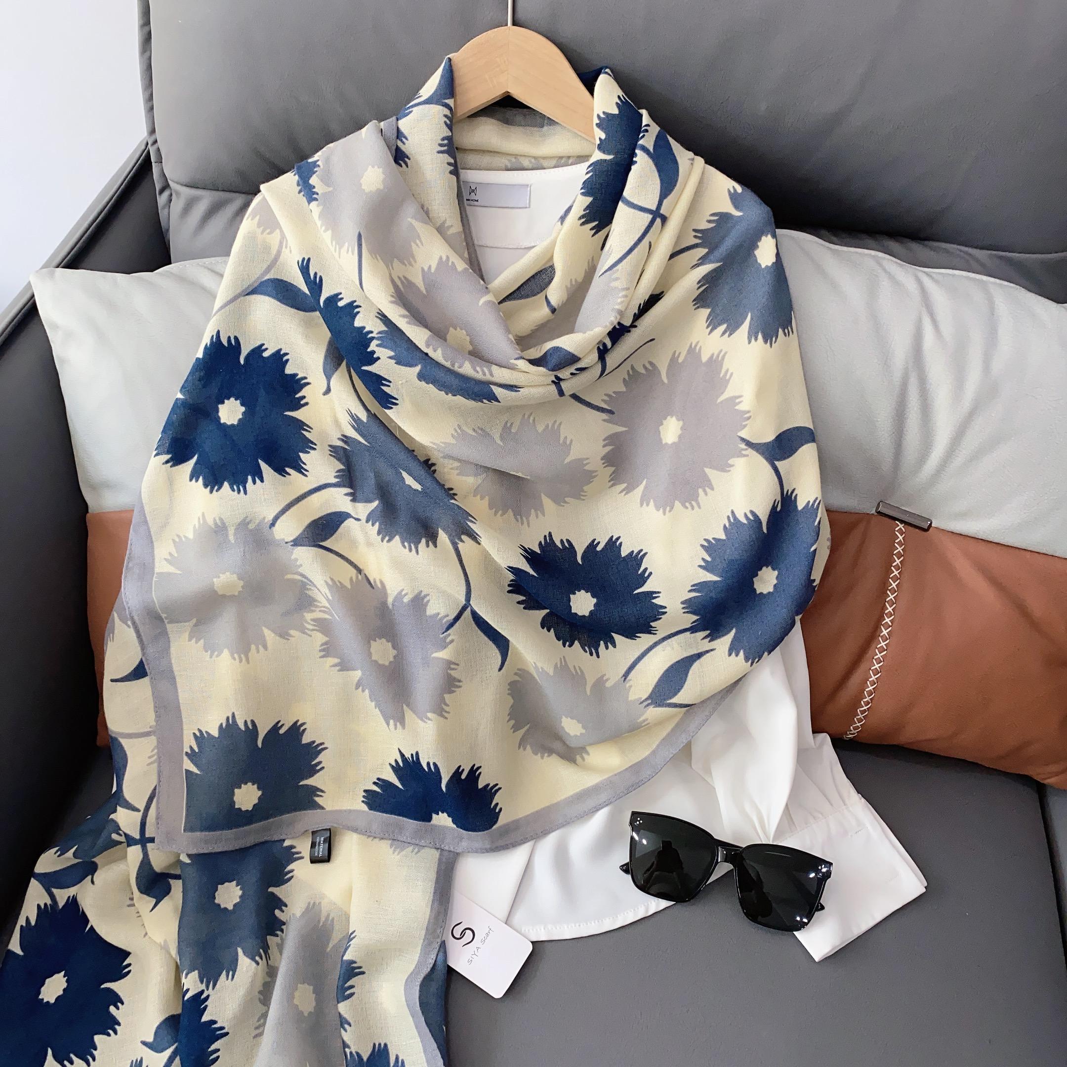 Elegant Gray Color Floral Printed Imported Viscose Hijab / Orna