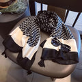 Stunning Black & Cream Ethnic Style Printed Summer Friendly Long Tassel Hijab / Orna
