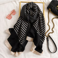 Elegant black white striped soft long viscose hijab / orna