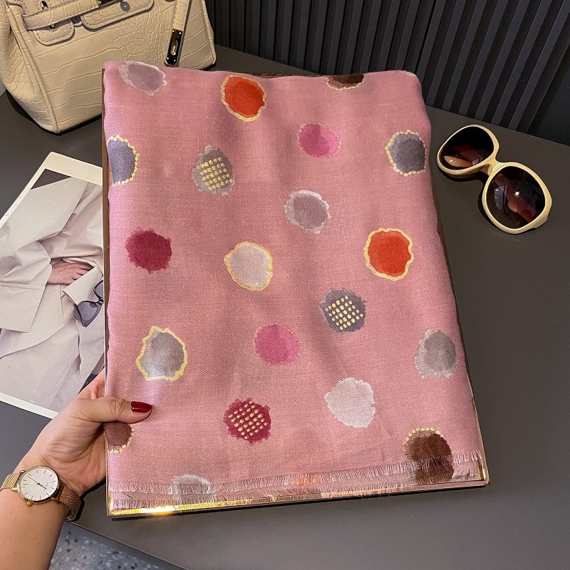 Pretty Pink Colour Polka Dot Printed Long Cotton Hijab / Orna