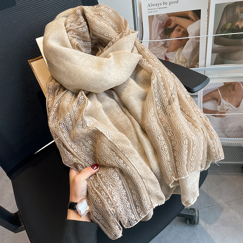 Stylish khaki color long lace cotton hijab / orna