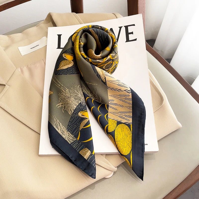 Colorful yellow colour silk square scarf