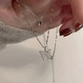 Beautiful silver color double layer butterfly pendant necklace