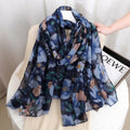Elegant Blue Color Floral Patterned Soft Lightweight Long Hijab / Orna