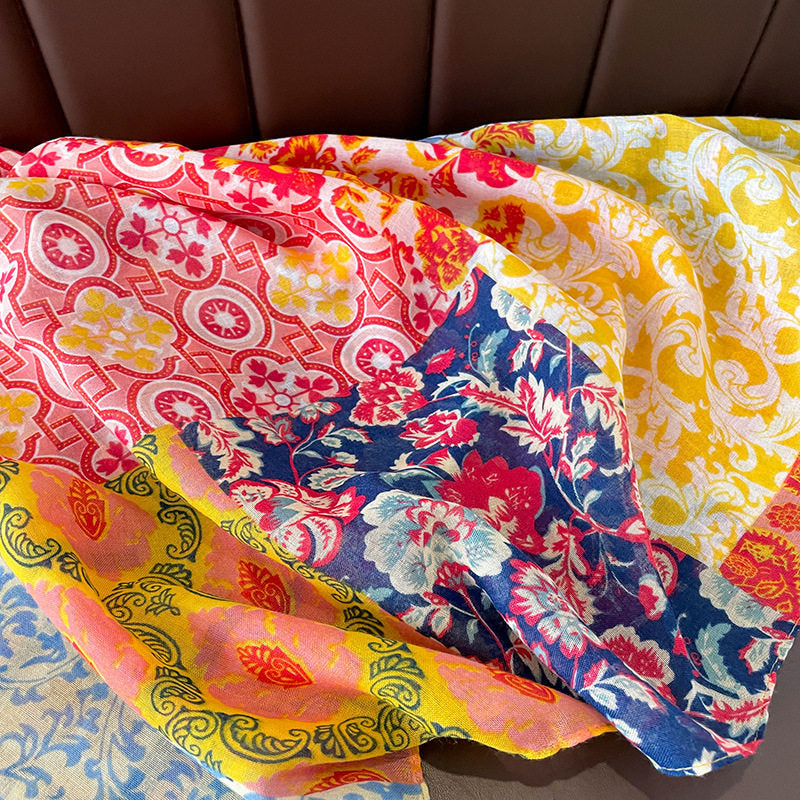 Colorful floral printed long tassel soft hijab/orna