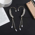 Fashionable Leaves Pearl Crystal Silver Color Tassel Ear Cuff Without Piercing Clip Earrings Irregular Ear Clip ( 1 pair)