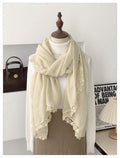 Sophisticated Ivory Color Artistic Lace Edged Imported Premium Summer Friendly Cotton Hijab / Orna