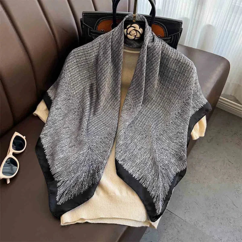 Grey printed silk scarf