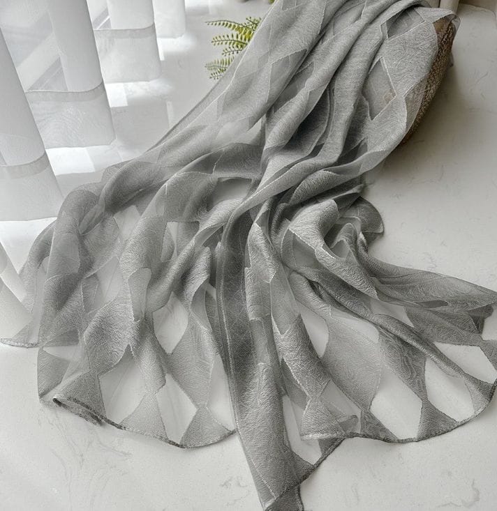 Stylish Gray Color Geometric Patterned Organza Silk Scarf
