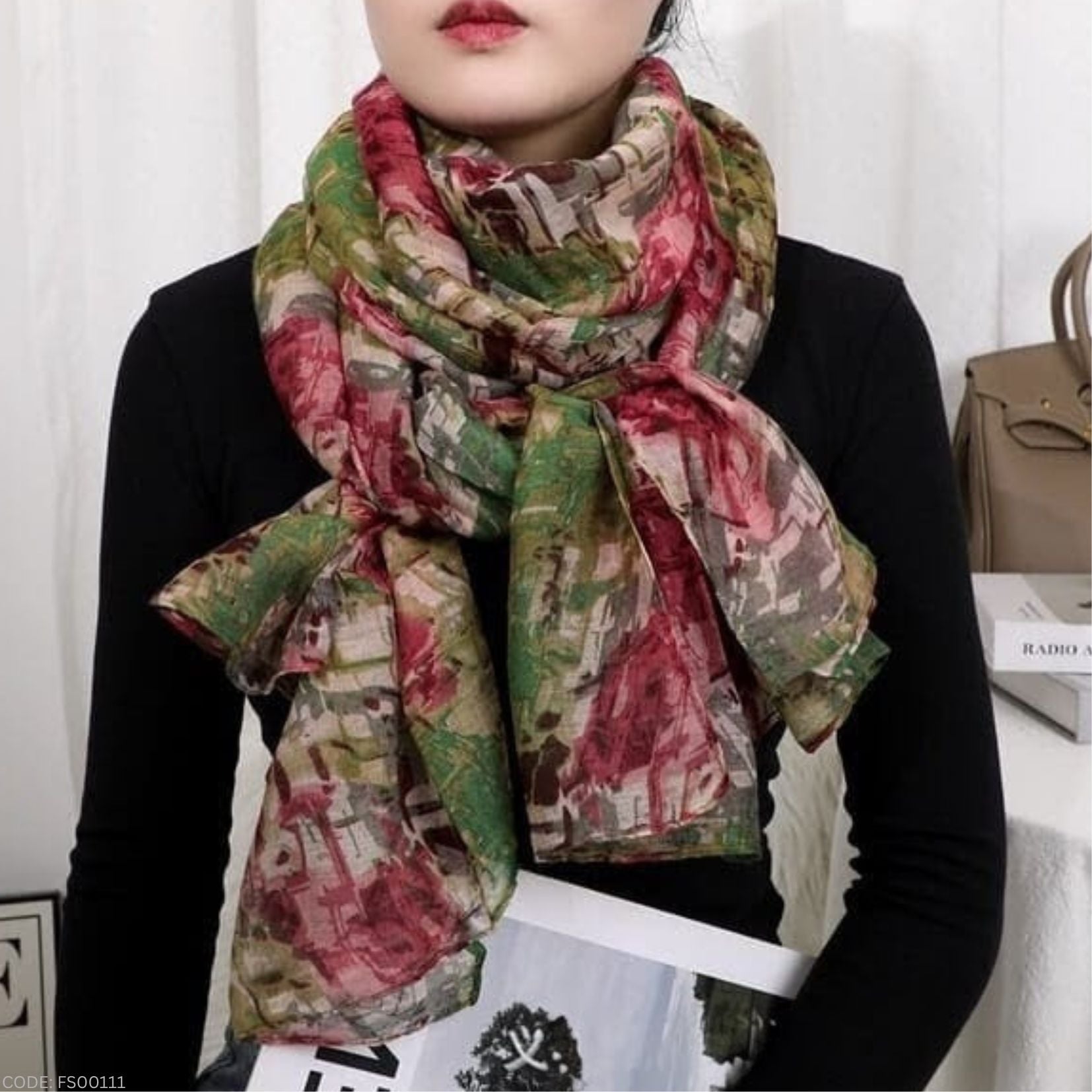 Beautiful Green Pink Printed Soft Lightweight Long Hijab / Orna