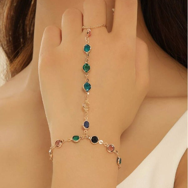 Multicoloured Link Bracelet Finger Ring For Women Connecting Ring Bracelet Chain Bracelet