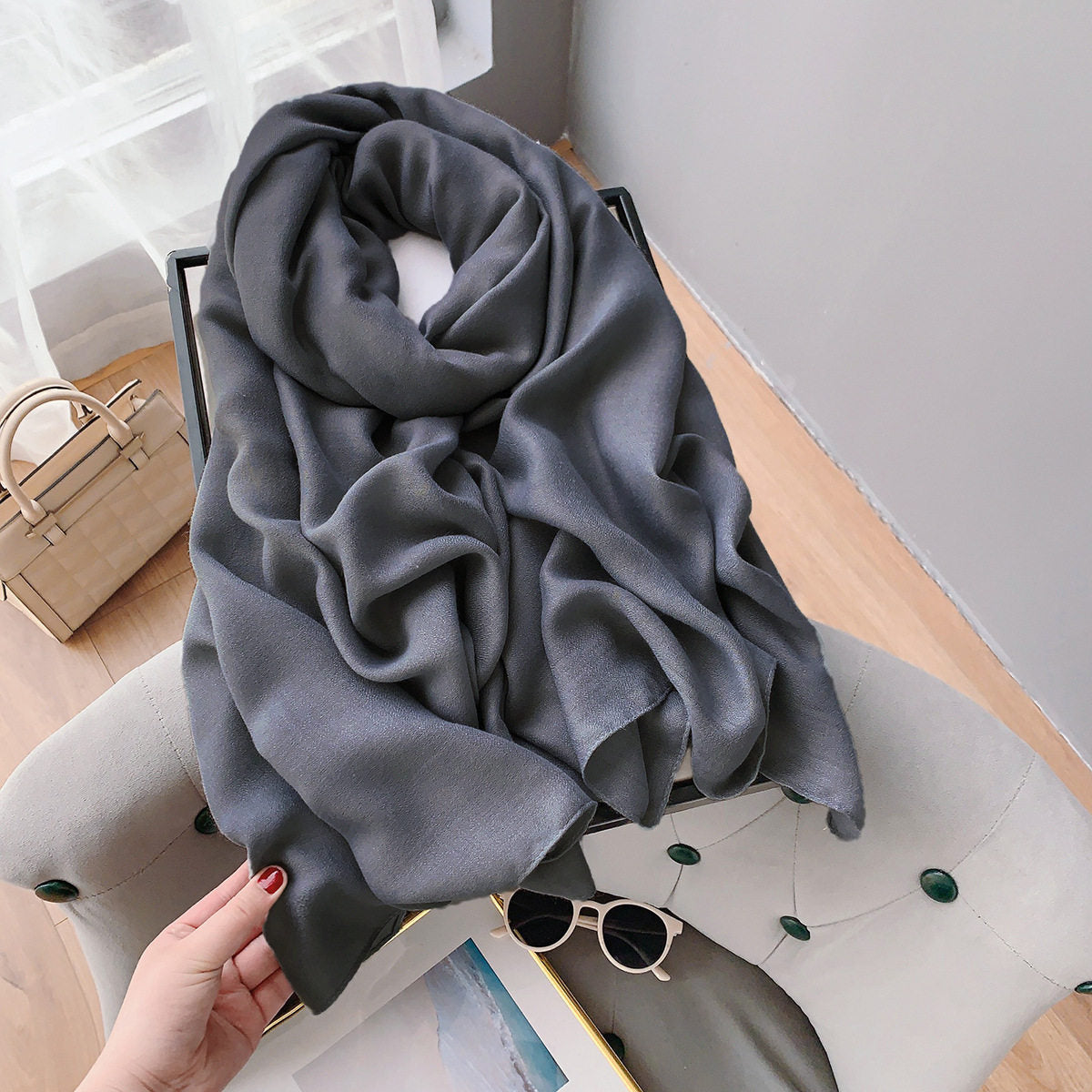 Fashionable Grey Color Long Soft Summer Friendly Imported Hijab / Orna