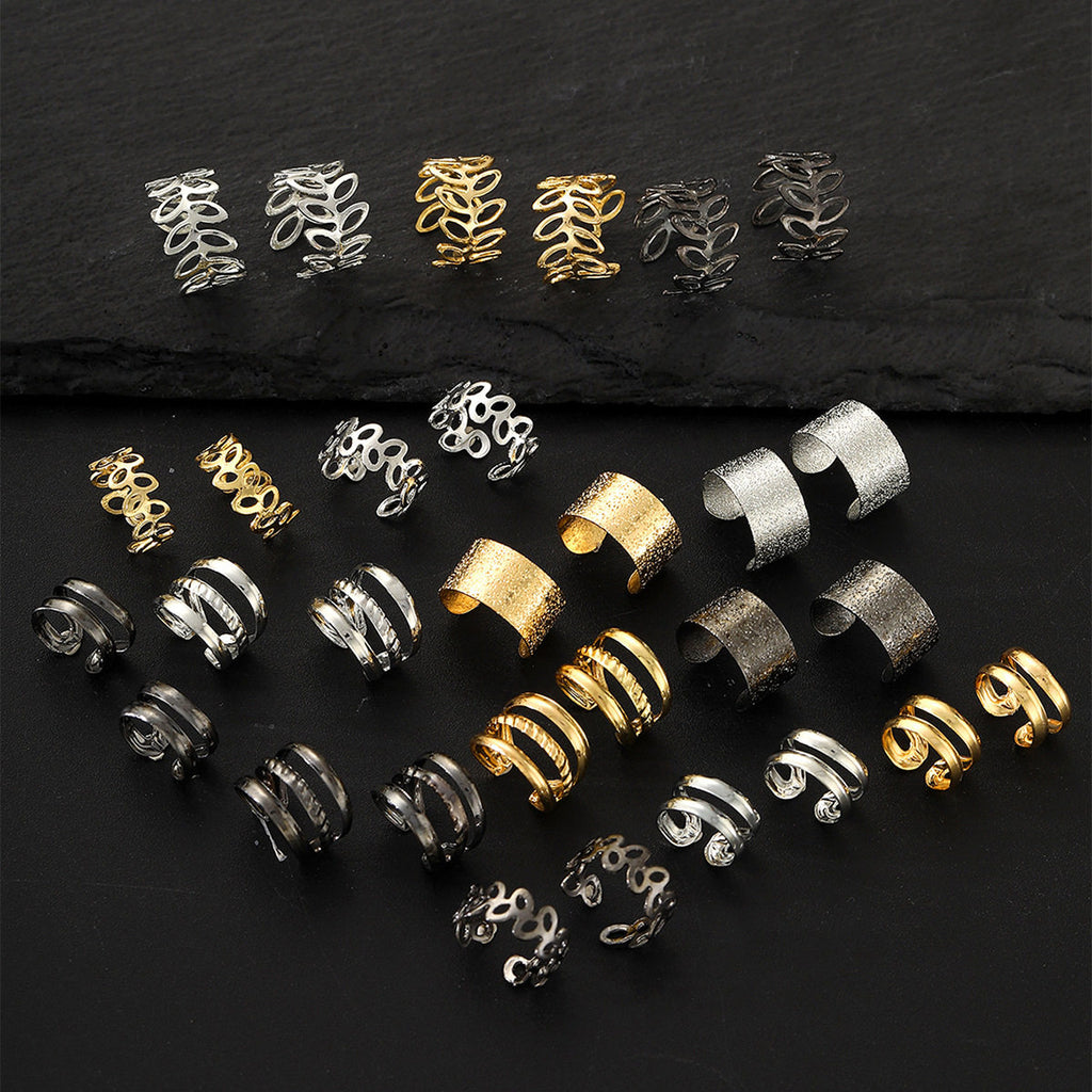 30 Pcs Set Vintage C Shaped Leaf Hollow Ear Cuff Helix Cartilage Ear Clip on Wrap Earrings Ear Cuffs for Women Men Non Piercing Ear Clip Fake Earrings Cartilage (Gold/Silver/Black)