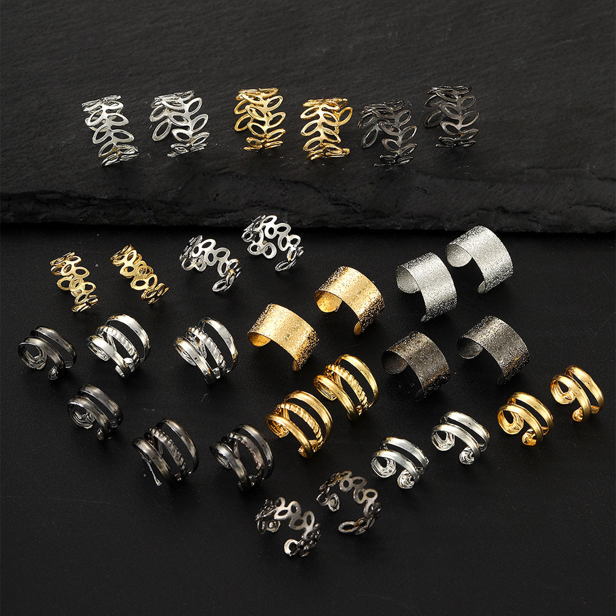 30 Pcs Set Vintage C Shaped Leaf Hollow Ear Cuff Helix Cartilage Ear Clip on Wrap Earrings Ear Cuffs for Women Men Non Piercing Ear Clip Fake Earrings Cartilage (Gold/Silver/Black)