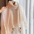 Sophisticated Beige Color Soft Long Summer Friendly Imported Wooden Bead Tassel Cotton Hijab / Orna