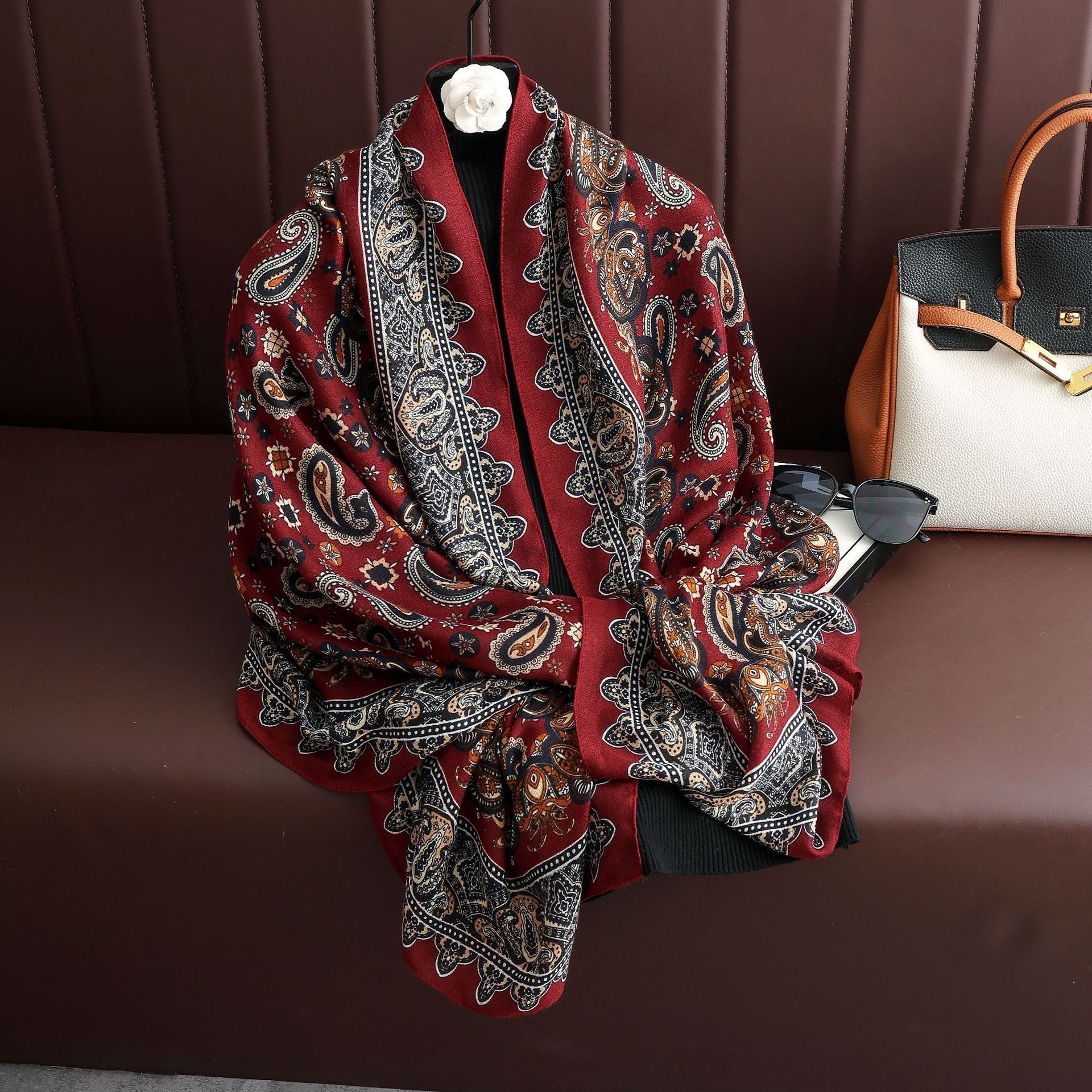 Gorgeous maroon color paisley printed soft long hijab / orna