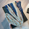 Elegant Navy Blue Floral Printed Imported Summer Friendly Long Tassel Hijab / Orna