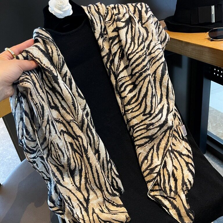 Stunning Black Rice High Quality Imported Zebra Printed Long Party Hijab / Orna Adorned With Elegant Golden Detailing