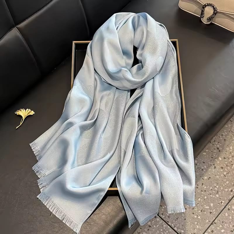Sky Blue Color Shiny Silk Party Hijab / Orna