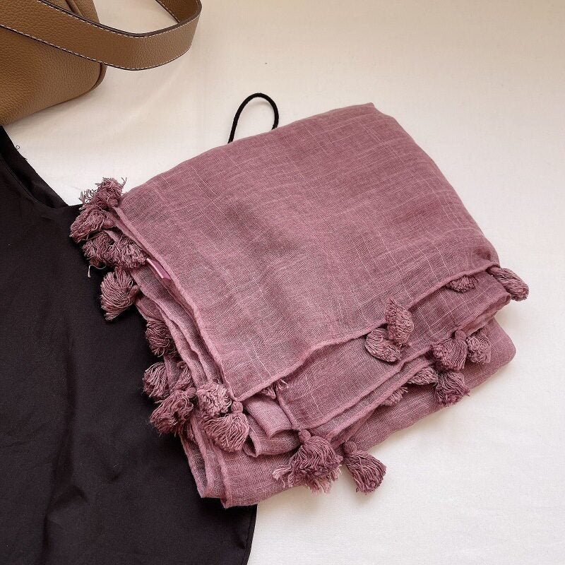 Lovely Onion Pink Fringed Vintage Style Imported Super Soft Long Summer Friendly Tassel Cotton Hijab / Orna