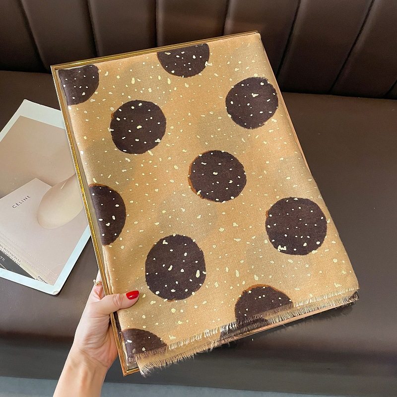 Beautiful Khaki Color Polka Dot Printed Bronzing Color High Quality Imported Long Soft Party Hijab / Orna
