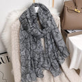 Elegant Gray Color Leaf Patterned Soft Long Hijab