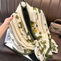 Floral printed green silk hijab / orna