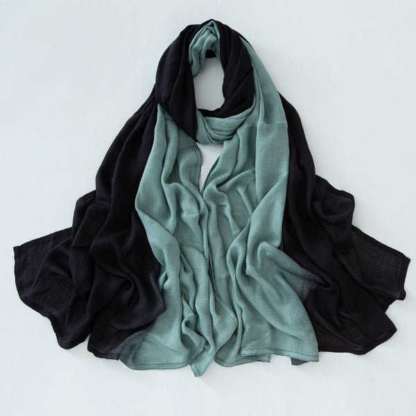 Elegant Green Literary Retro Gradient Rayon Cotton Imported Hijab / Orna