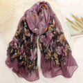 Beautiful Purple Color Floral Printed Soft Lightweight Long Hijab / Orna