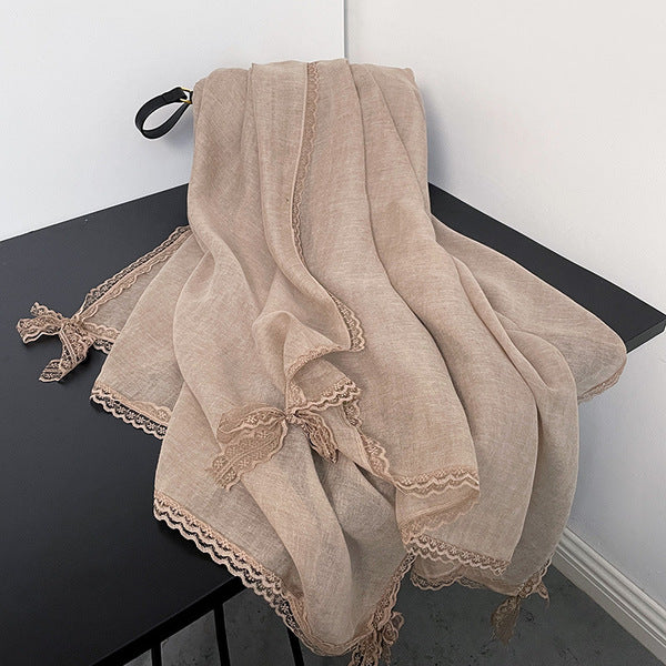 Classy Khaki Color Imported Premium Soft Cotton Lace Hijab / Orna