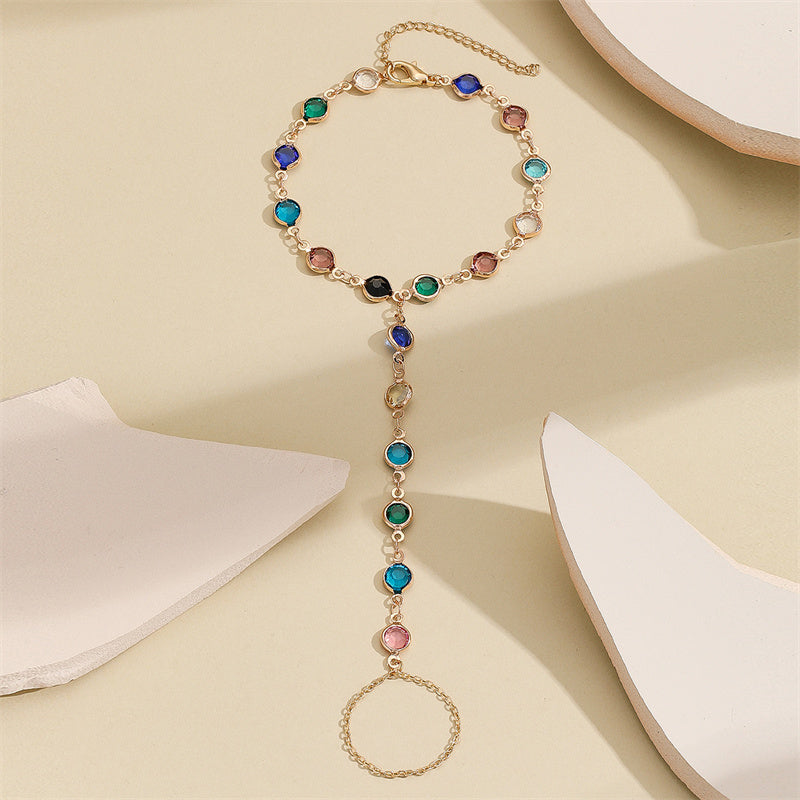 Multicoloured Link Bracelet Finger Ring For Women Connecting Ring Bracelet Chain Bracelet