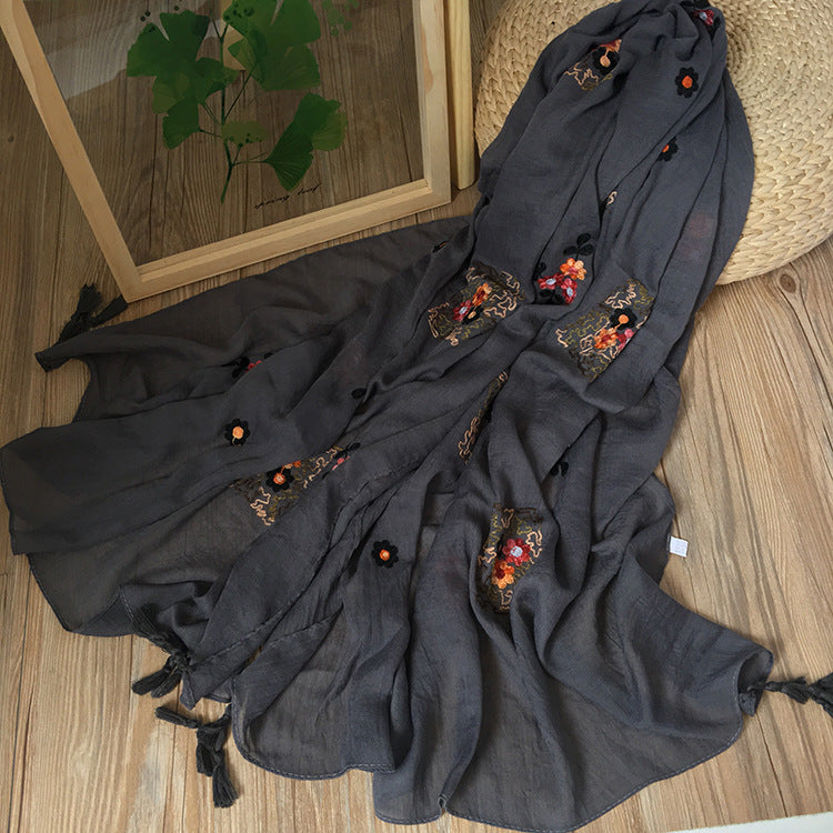 Elegant dark grey color tassel cotton hijab/orna