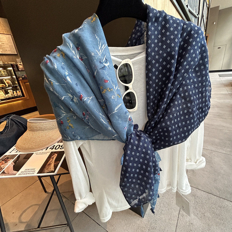Elegant Dusty Blue Floral Printed Super Soft Long Summer Friendly Tassel Hijab / Orna
