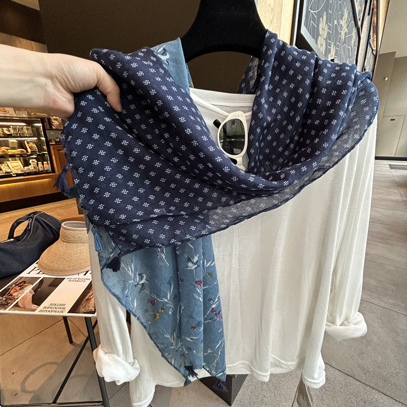 Elegant Dusty Blue Floral Printed Super Soft Long Summer Friendly Tassel Hijab / Orna