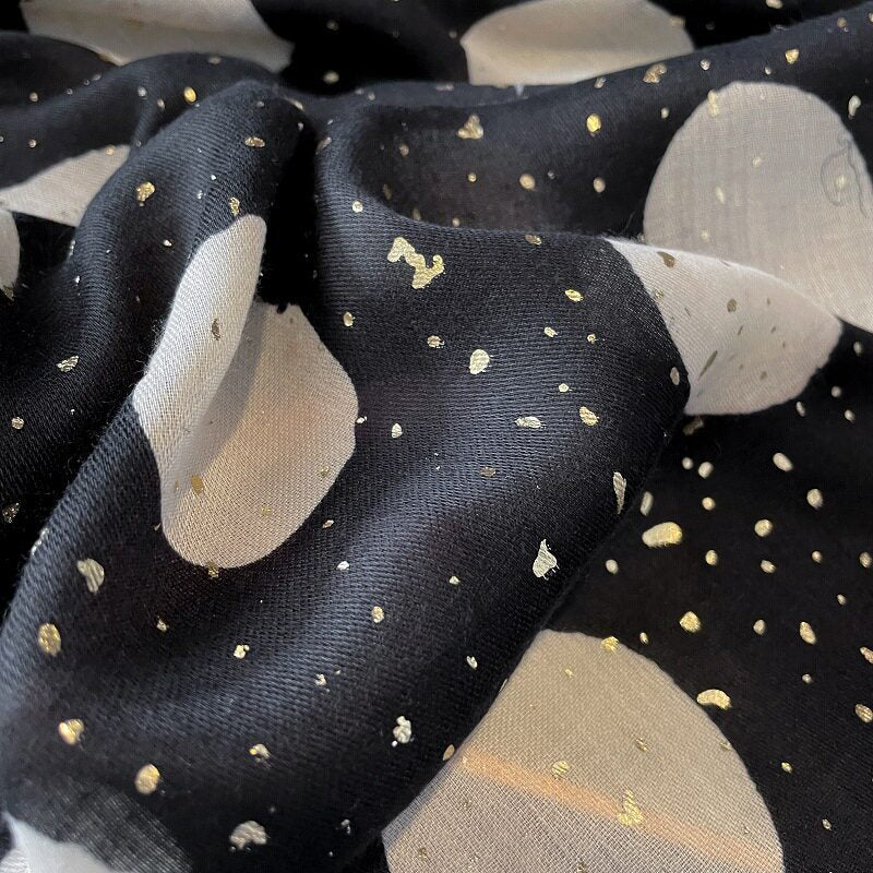 Elegant Black Color Polka Dot Printed Bronzing Color High Quality Imported Long Soft Party Hijab / Orna
