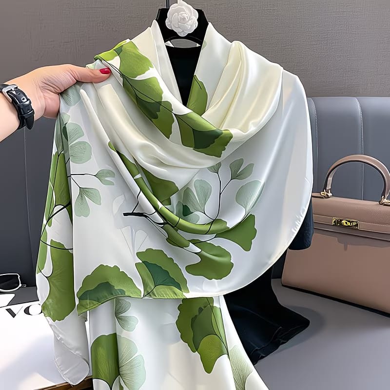 Ginkgo leaf patterned long silk hijab / orna