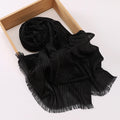 Elegant Black High Quality Rayon Golden Striped Muslim Women's Shiny Soft Breathable Imported Long Hijab / Orna