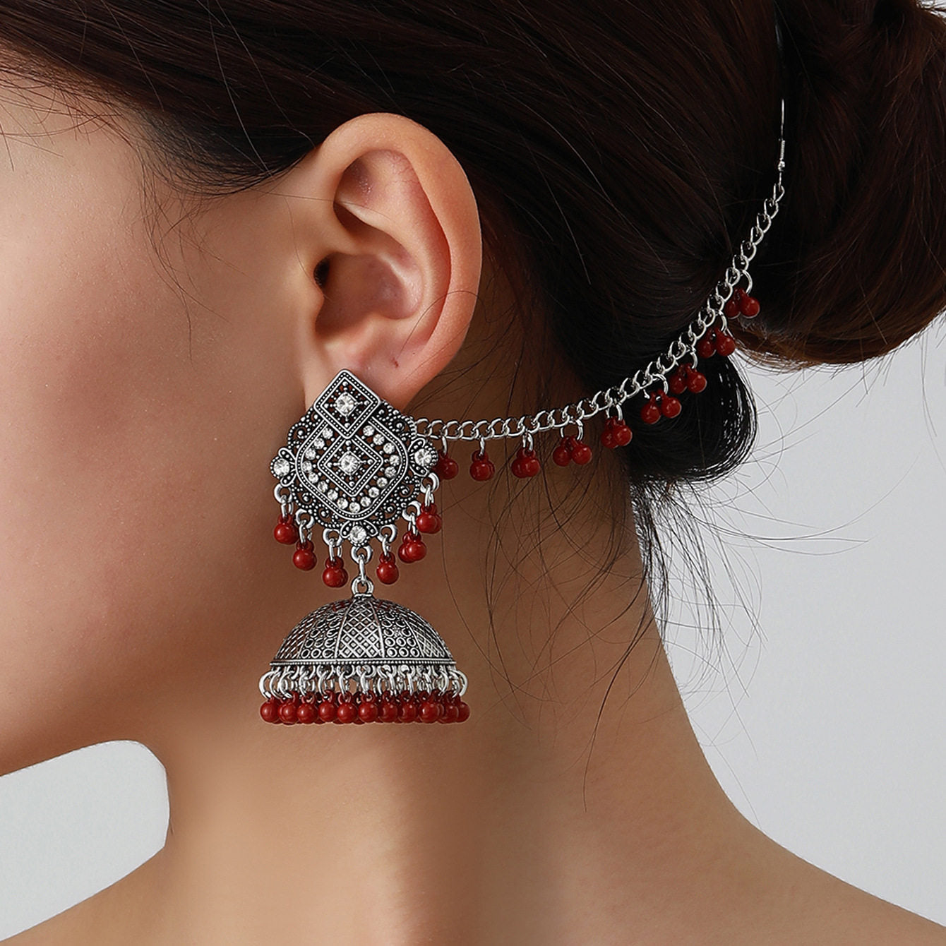 Gorgeous Deep Red Bohemian Indian Ethnic Style Carved Exquisite Imported Retro Tassel  Earrings for Women