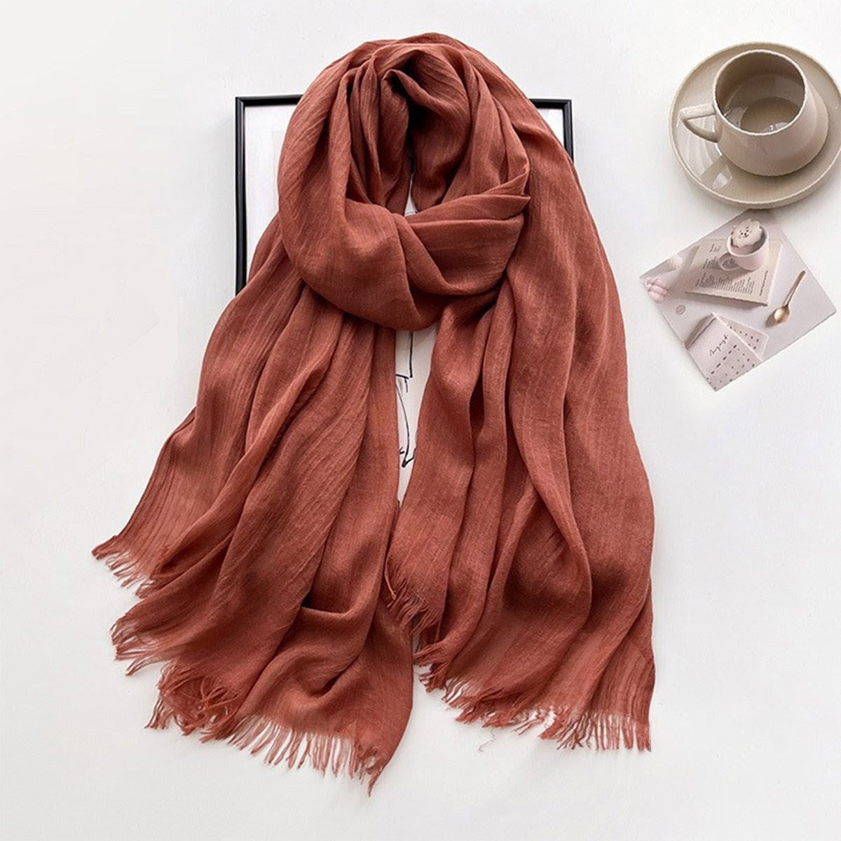 Classy Burnt Orange Imported Super Soft Big Size Summer Friendly Cotton Hijab / Orna