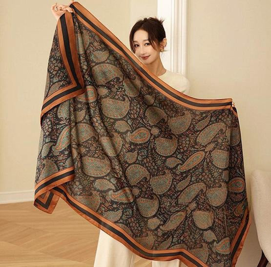 Beautiful paisley printed brown color silk hijab / orna